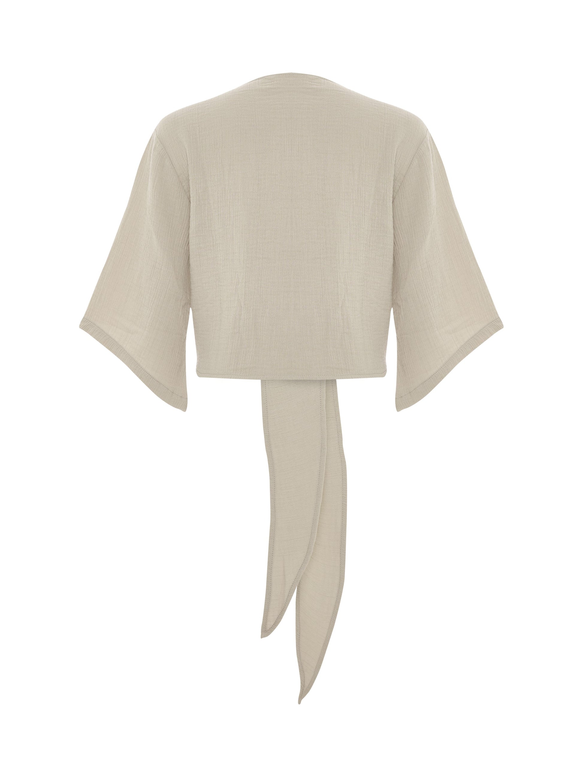 Aura Wrap Top - Oatmeal - back cutout
