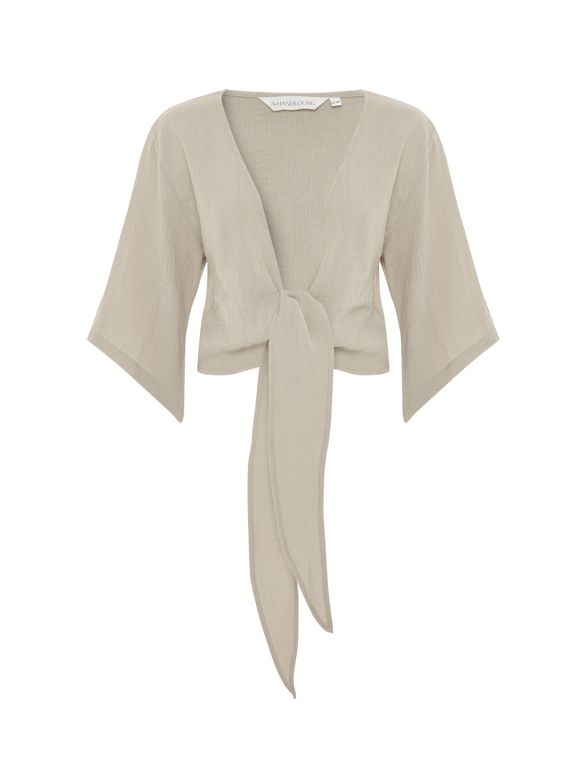 Aura Wrap Top - Oatmeal - front cutout