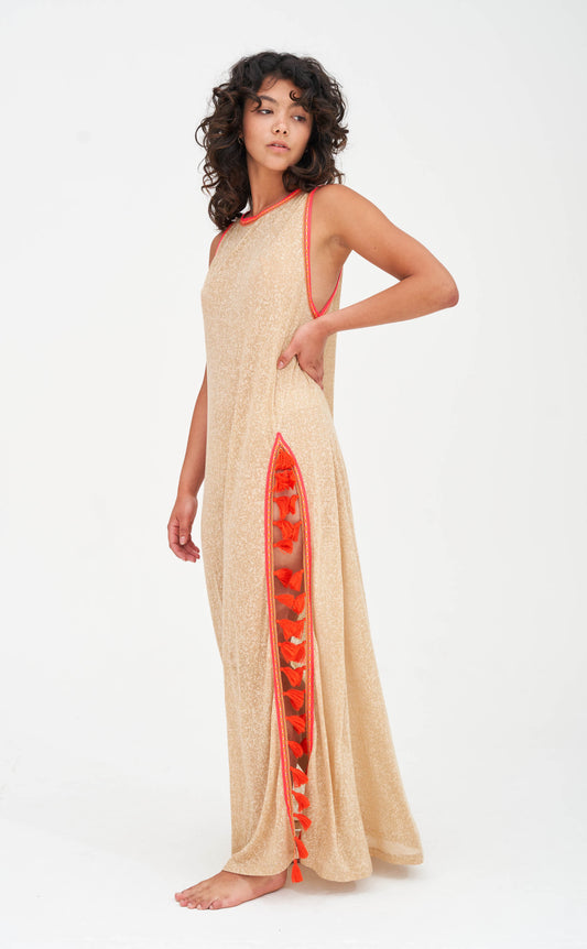 Pitusa Tassel Slit Dress Nude