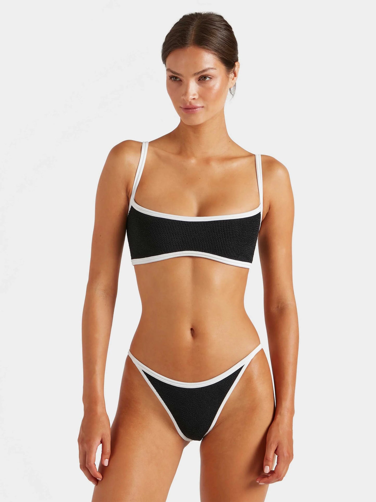 Hunza G Tyler Bikini Black/White in black — front view | Belle Mar Swim