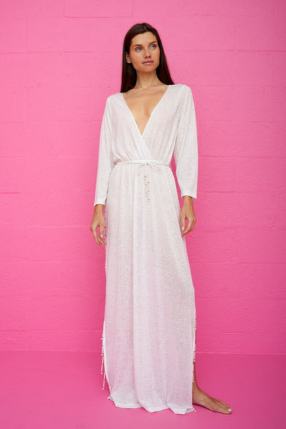 Beaded Pearl Santorini Dress White