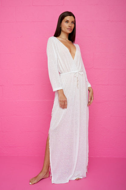 Beaded Pearl Santorini Dress White