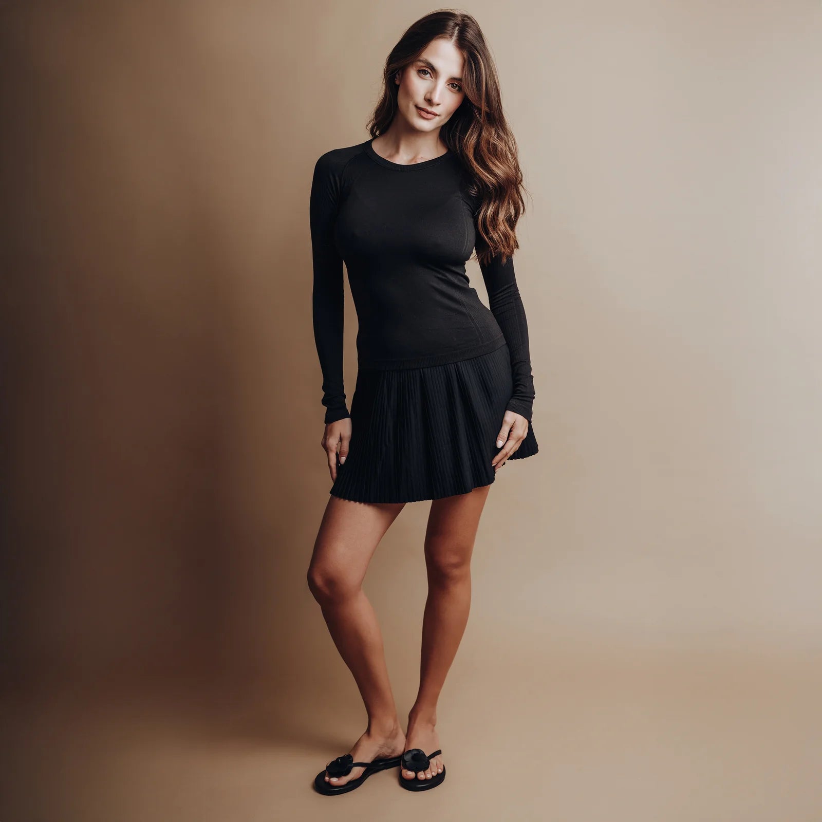 Valentina Sandal Black in black — styled view | Belle Mar Swim