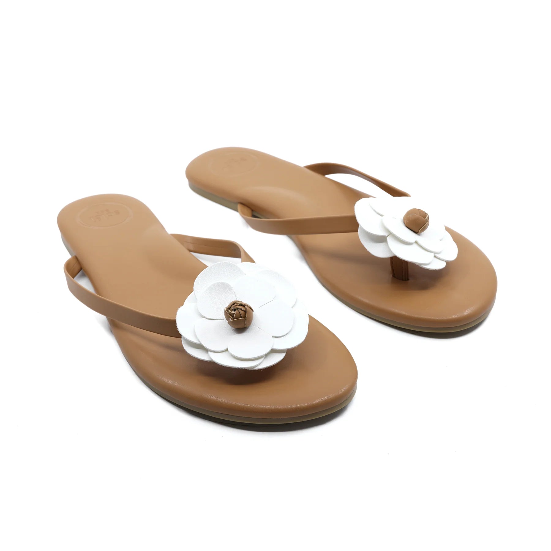 Valentina Floral Sandal Saddle & White in nude — detail view | Belle Mar Swim