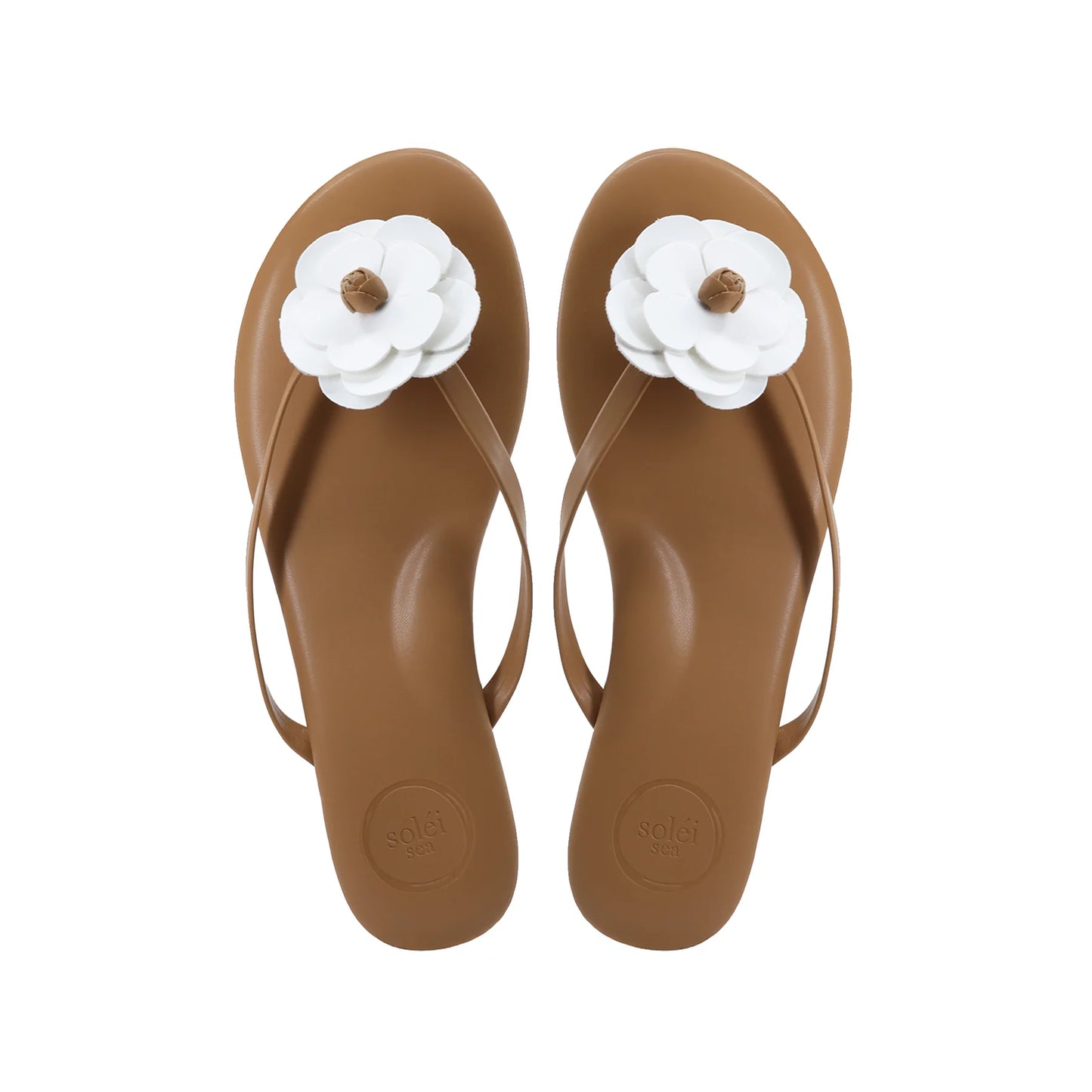 Solei Sea Valentina Floral Sandal Saddle & White in nude — front view | Belle Mar Swim