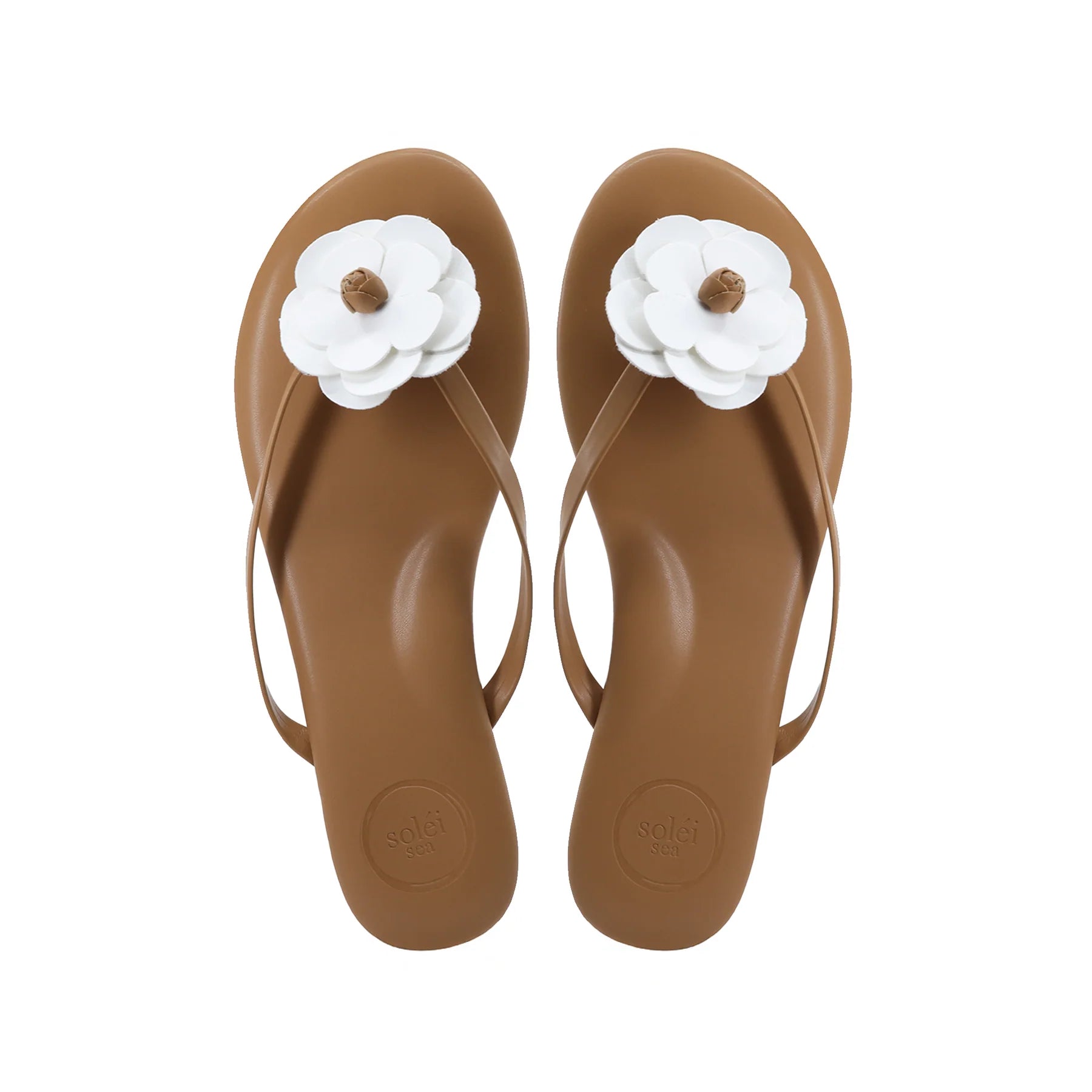 Solei Sea Valentina Floral Sandal Saddle & White in nude — front view | Belle Mar Swim