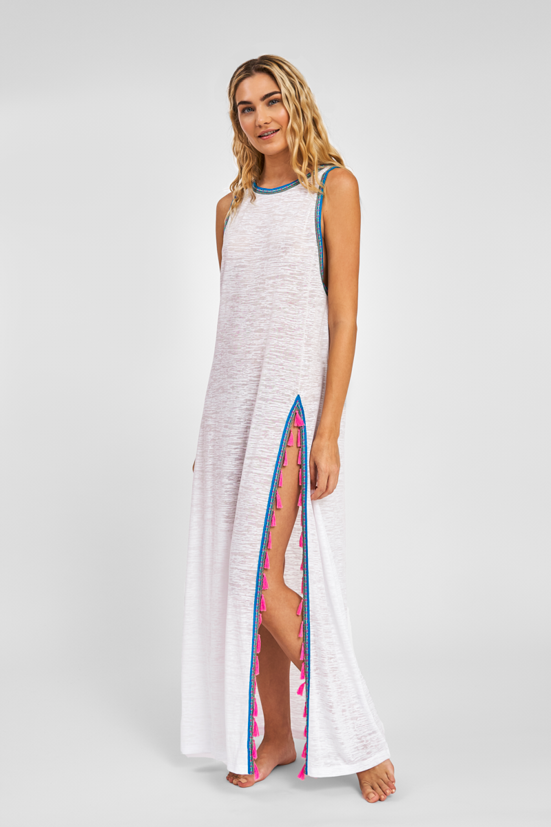 Pitusa Tassel Slit Dress White