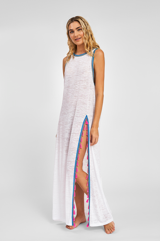 Pitusa Tassel Slit Dress White