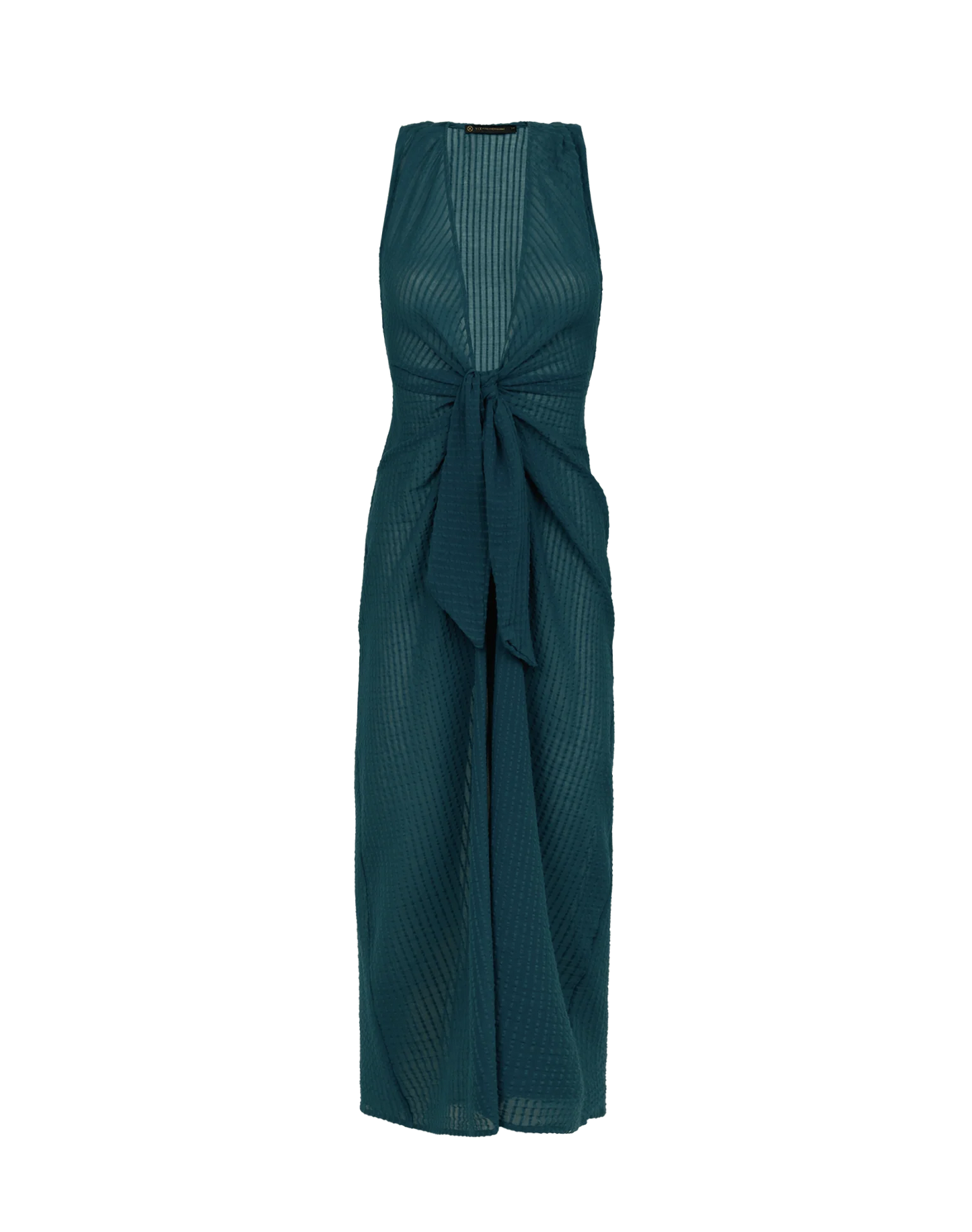 Mita Long Cover Up Windward in blue — close-up | Belle Mar Swim