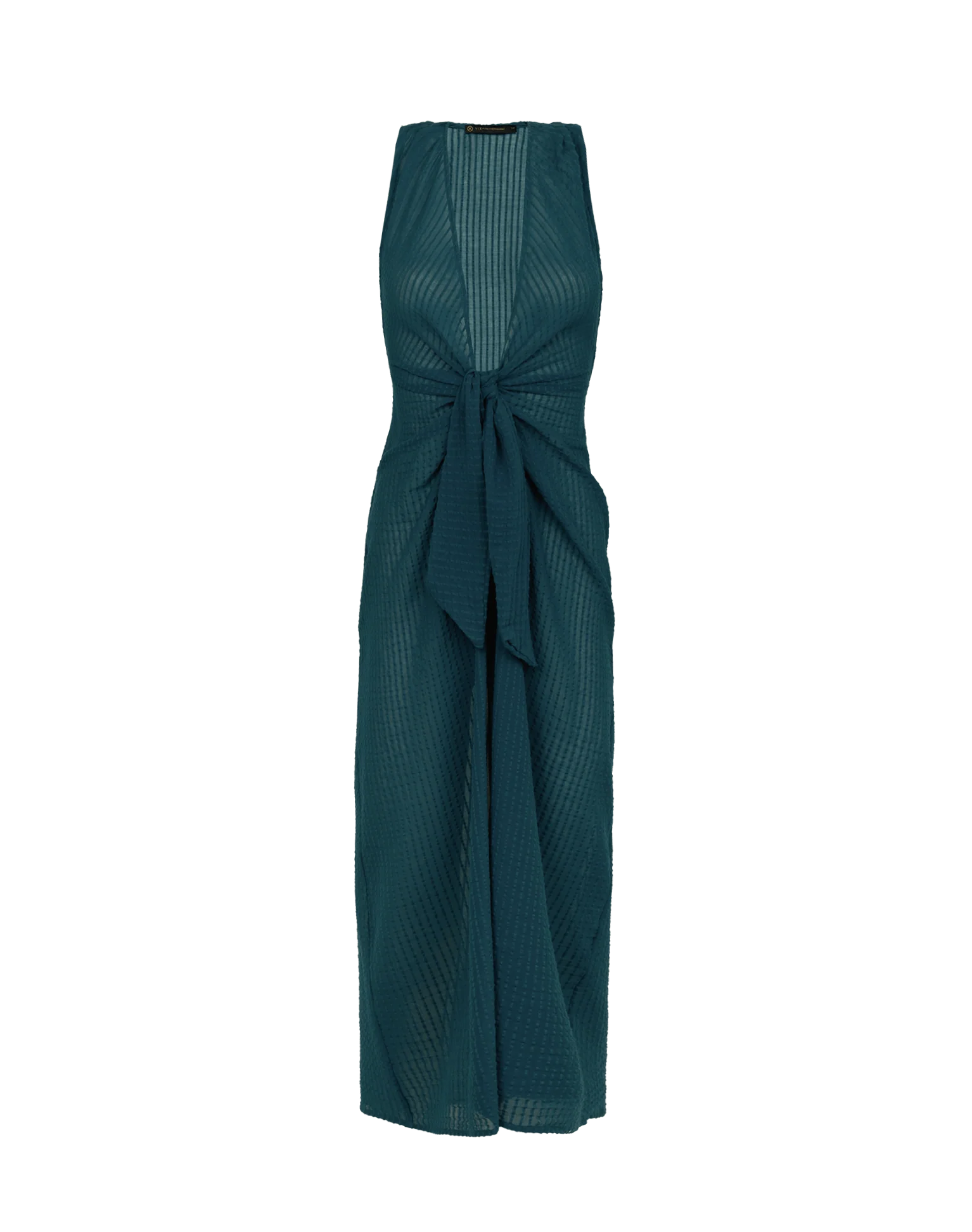 Mita Long Cover Up Windward in blue — close-up | Belle Mar Swim