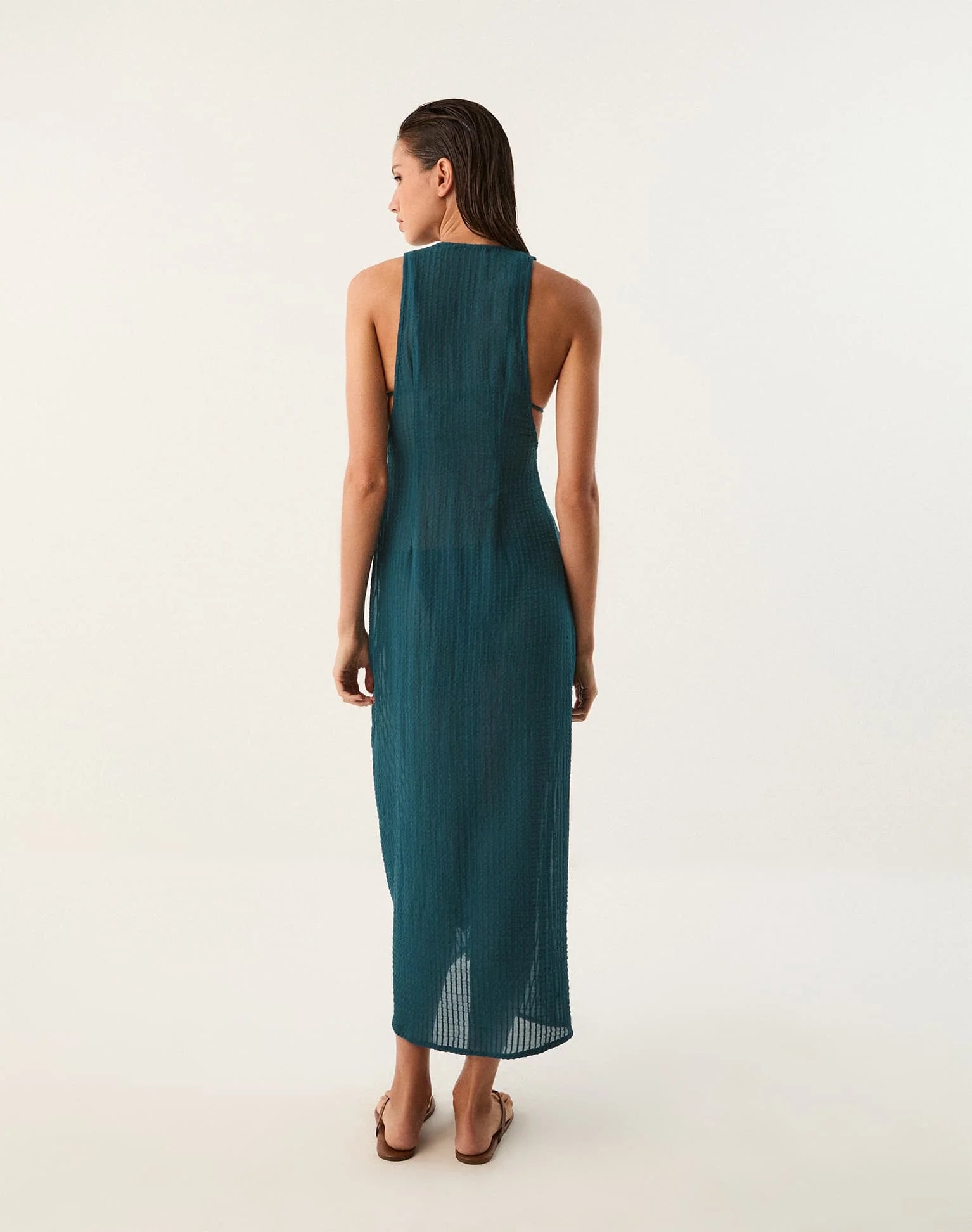 Mita Long Cover Up Windward in blue — back view | Belle Mar Swim
