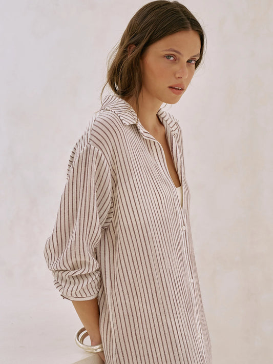 Voyage Shirt Dress Burgundy Stripe