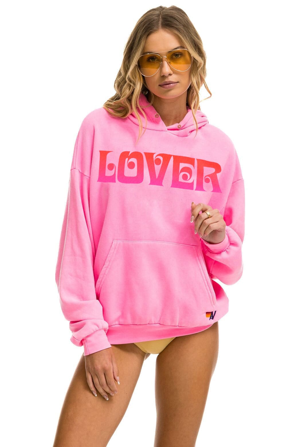 Lover Relaxed Pullover Hoodie Neon Pink front