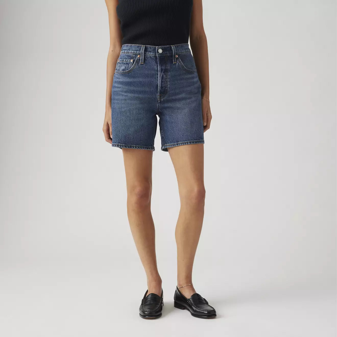 501 Mid Thigh Short Broken Midnight Dark Wash