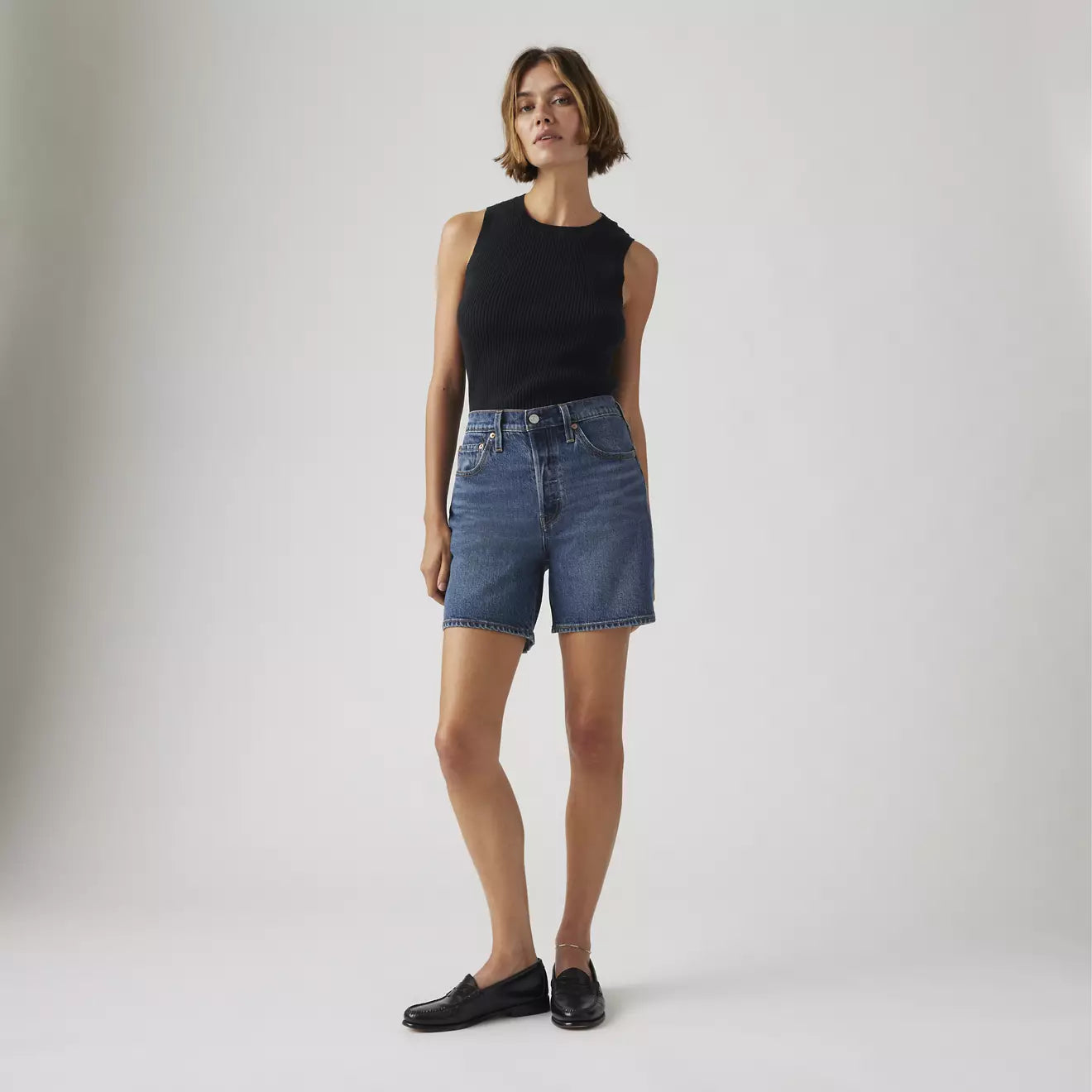 501 Mid Thigh Short Broken Midnight Dark Wash