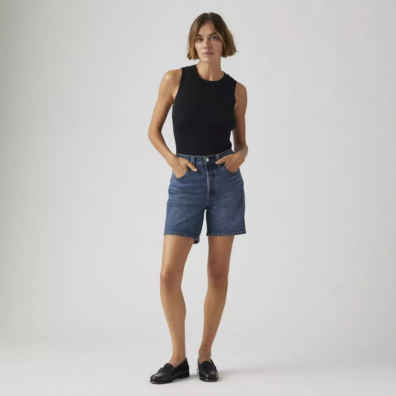 501 Mid Thigh Short Broken Midnight Dark Wash