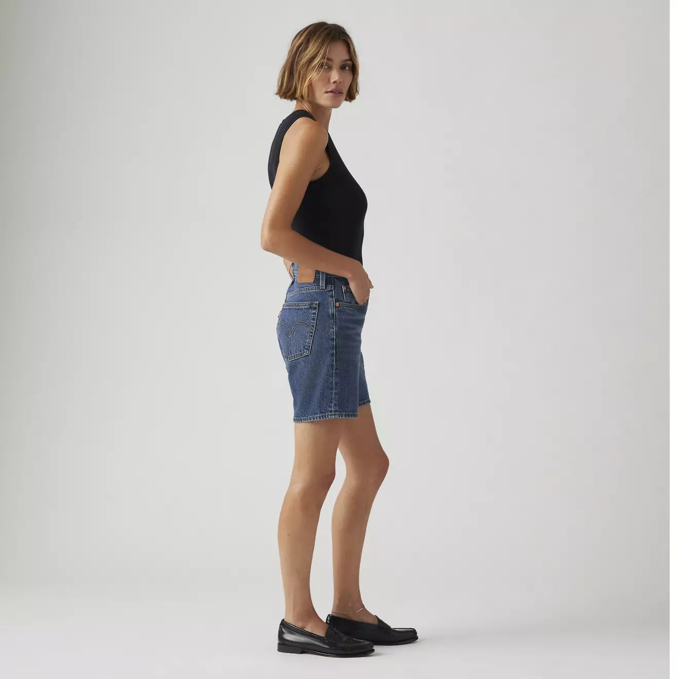 501 Mid Thigh Short Broken Midnight Dark Wash