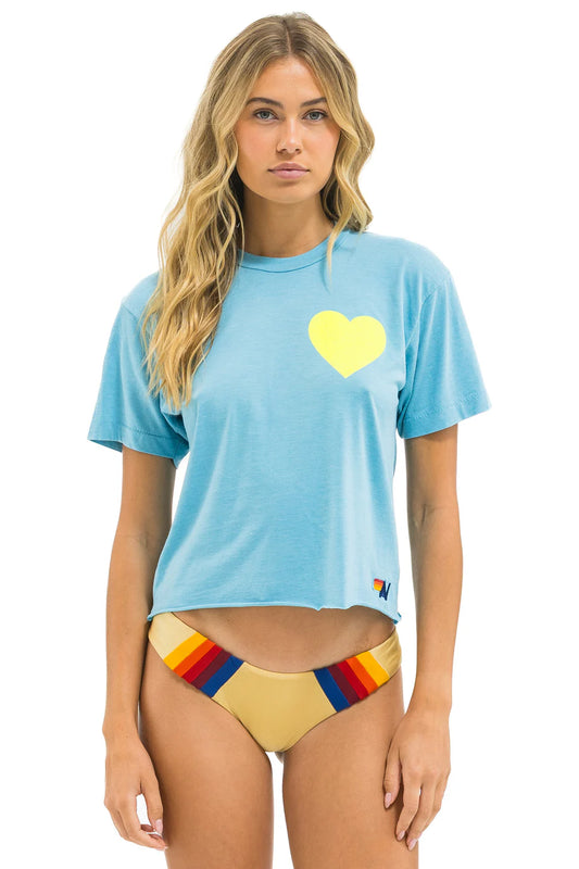 Heart Print Boyfriend Tee Aqua/Neon Yellow