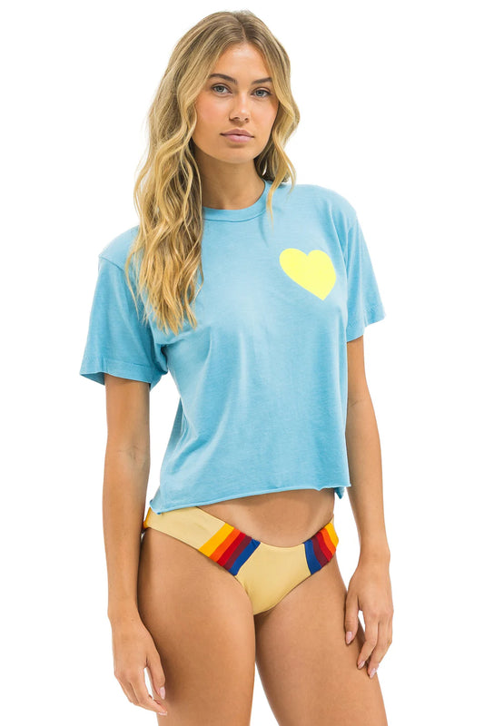 Heart Print Boyfriend Tee Aqua/Neon Yellow