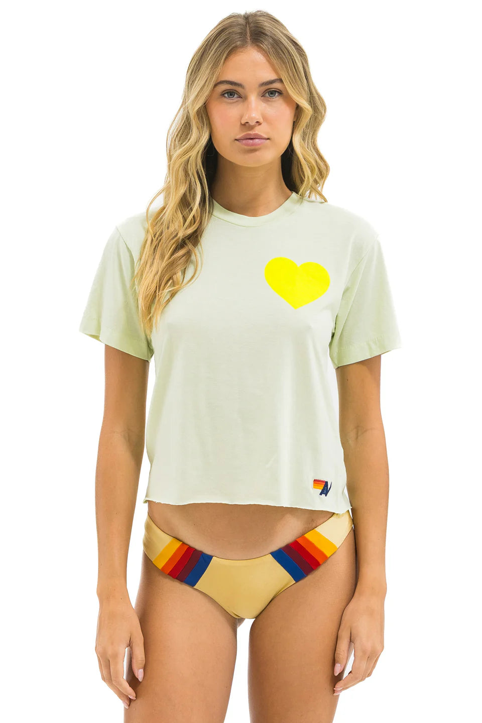Heart Print Boyfriend Tee Lime Cream/Neon Yellow