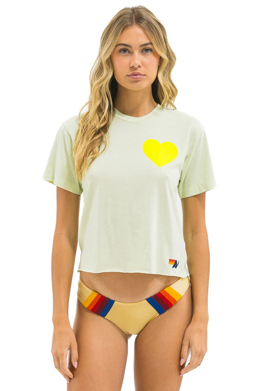 Heart Print Boyfriend Tee Lime Cream/Neon Yellow