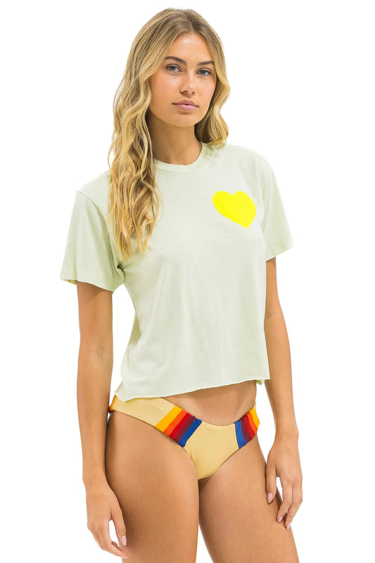 Heart Print Boyfriend Tee Lime Cream/Neon Yellow