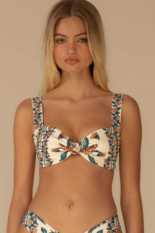 Winona Floral Hayden Bikini Top in a blue and white floral print, front view
