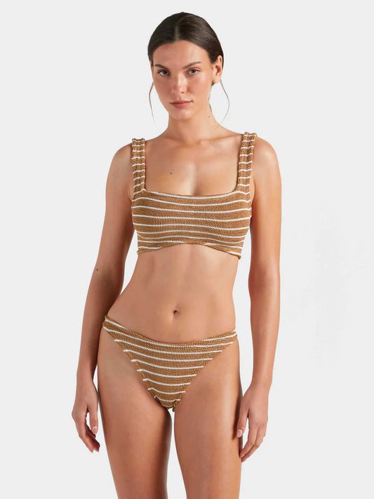 Xandra Bikini Metallic Cocoa/White Stripe
