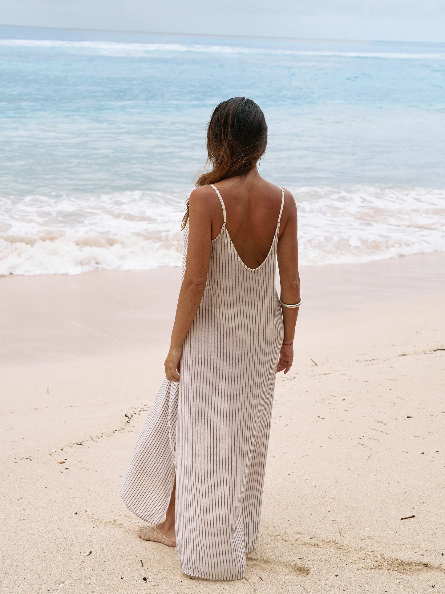 Yaz Dress Khaki Burgundy Stripe