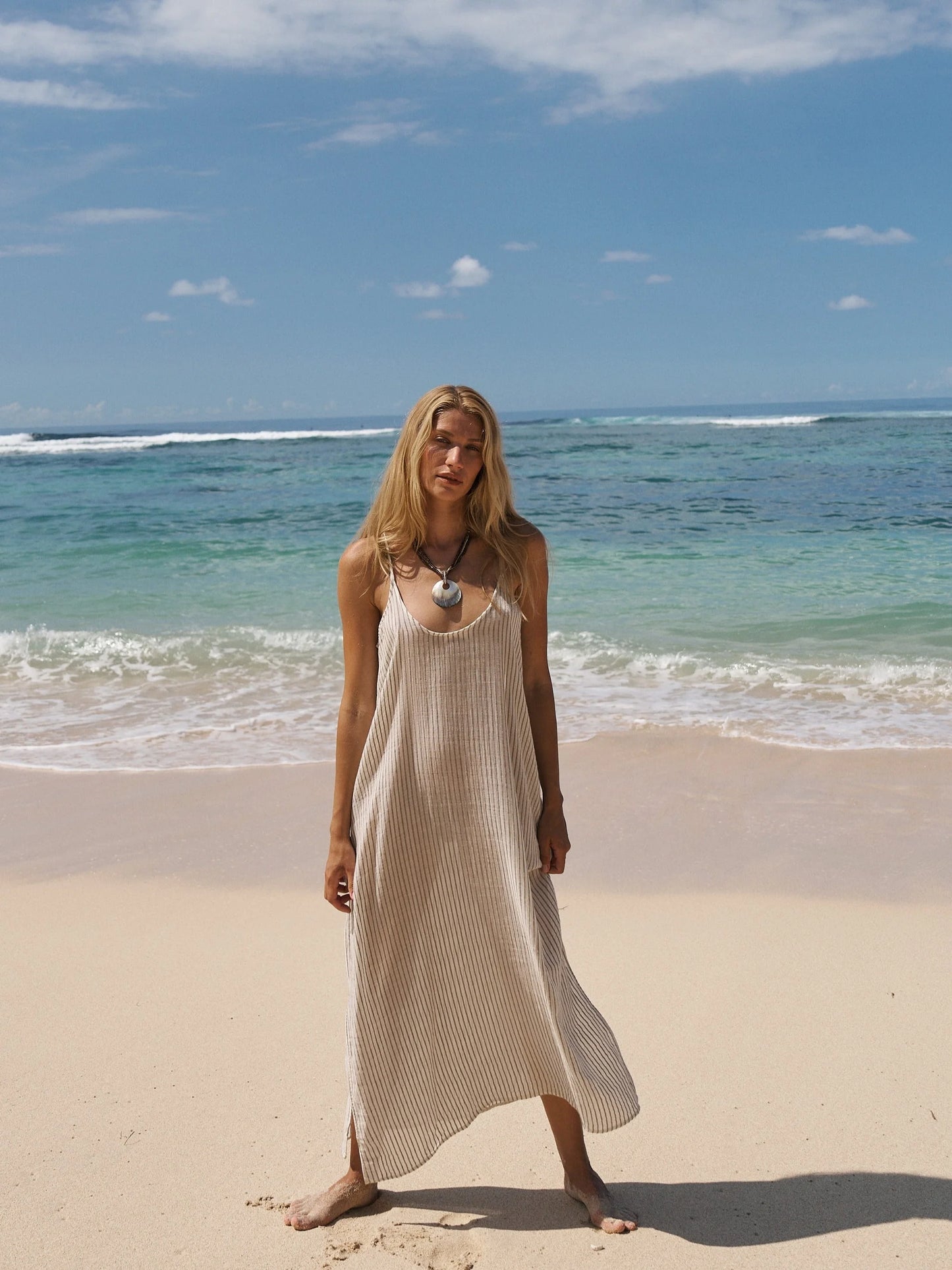 Yaz Dress Khaki Green Stripe