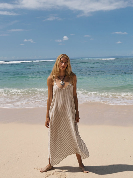 Yaz Dress Khaki Green Stripe