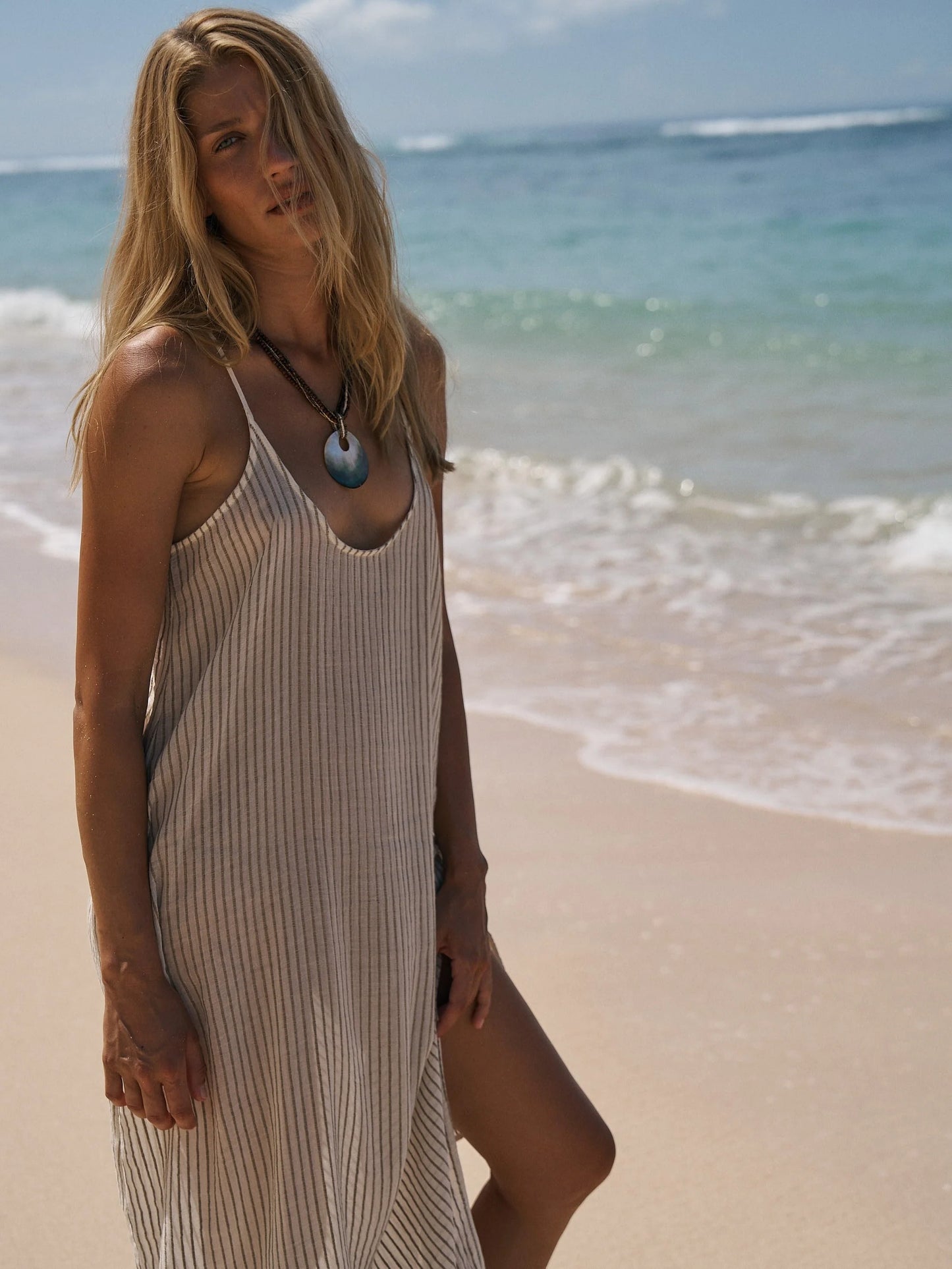 Yaz Dress Khaki Green Stripe