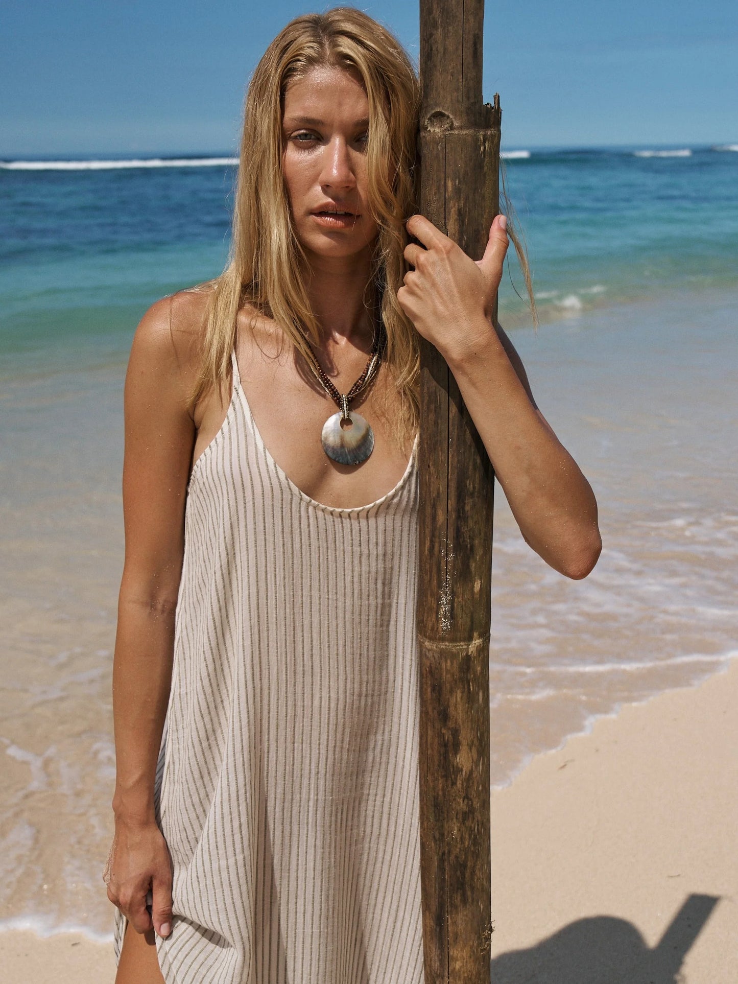 Yaz Dress Khaki Green Stripe