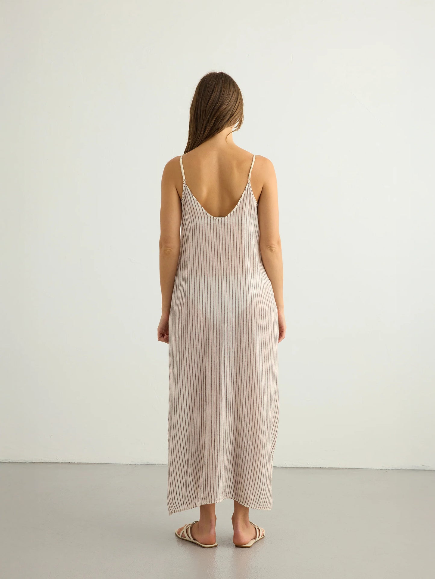 Yaz Dress Khaki Burgundy Stripe