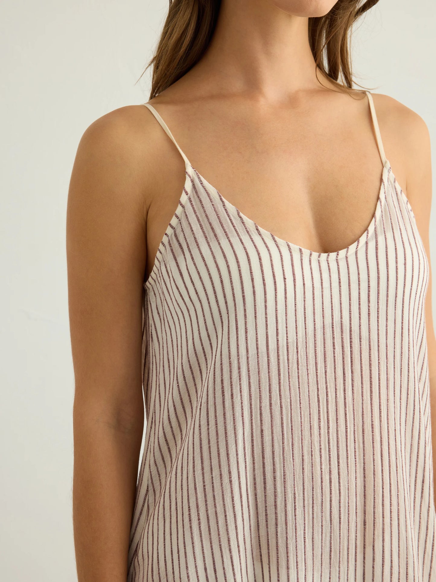 Yaz Dress Khaki Burgundy Stripe