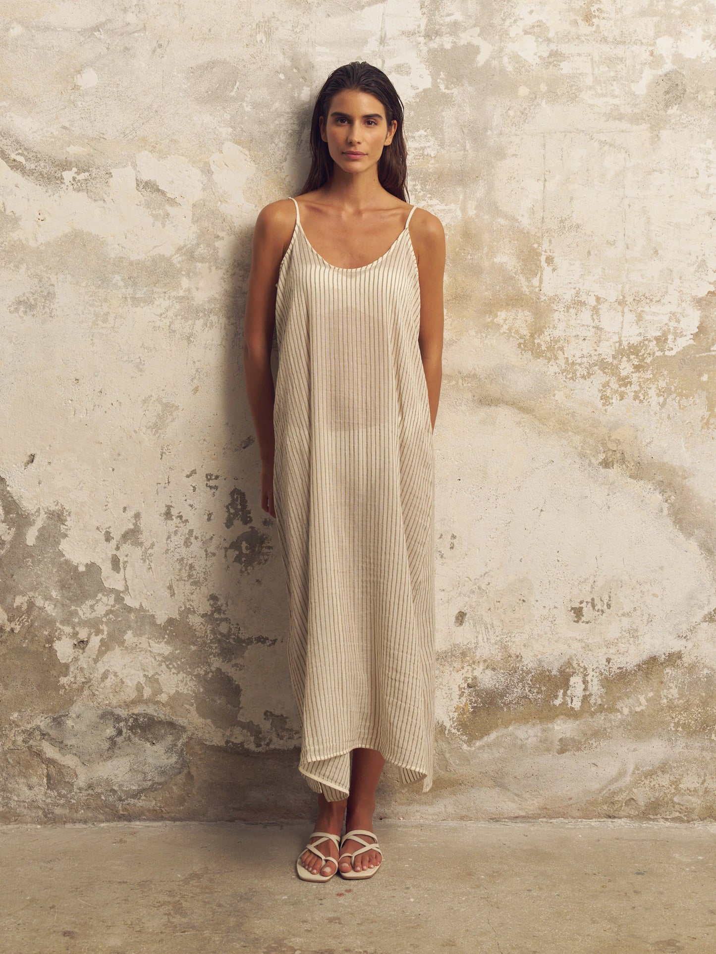 Yaz Dress Khaki Green Stripe