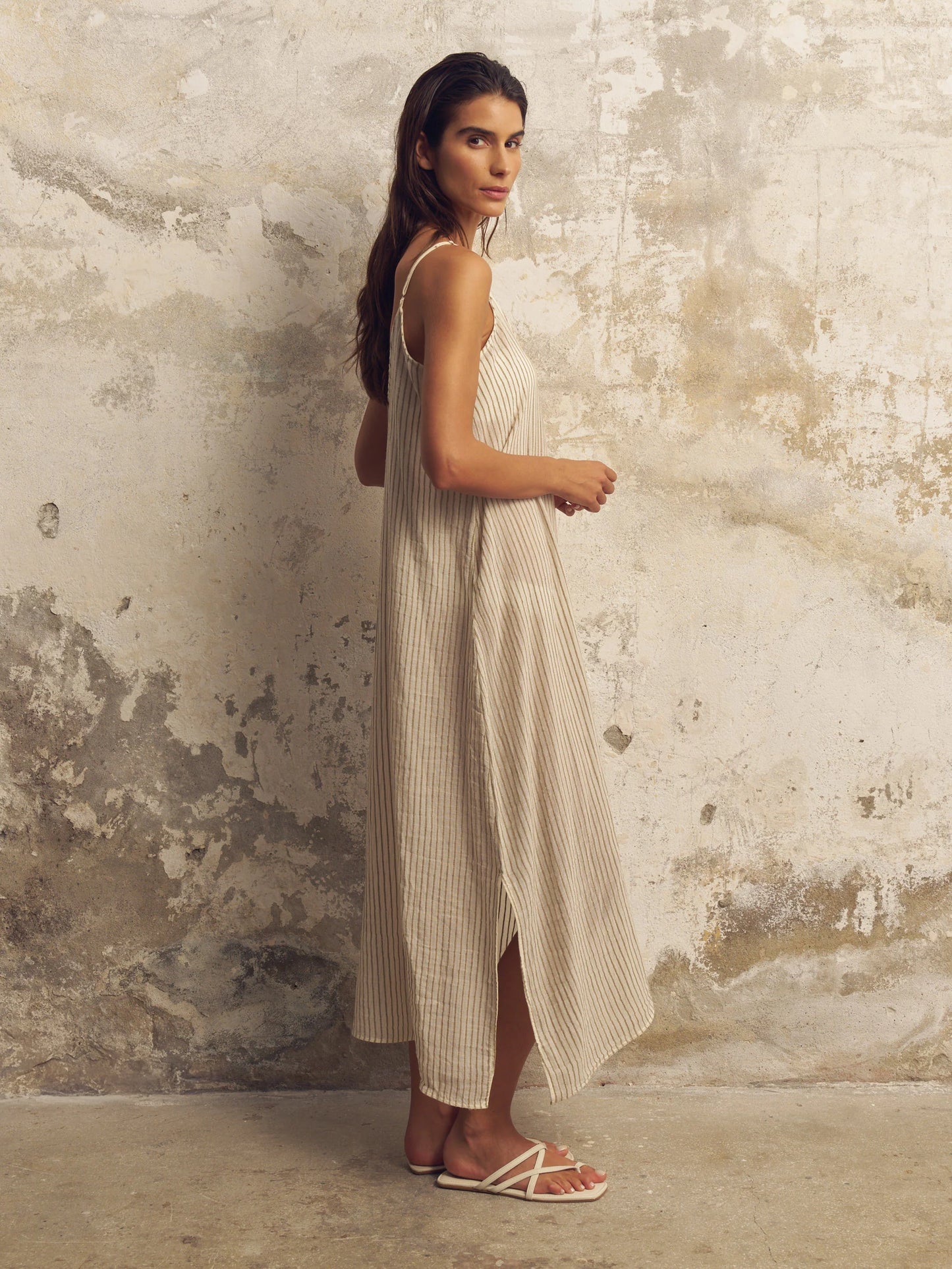 Yaz Dress Khaki Green Stripe