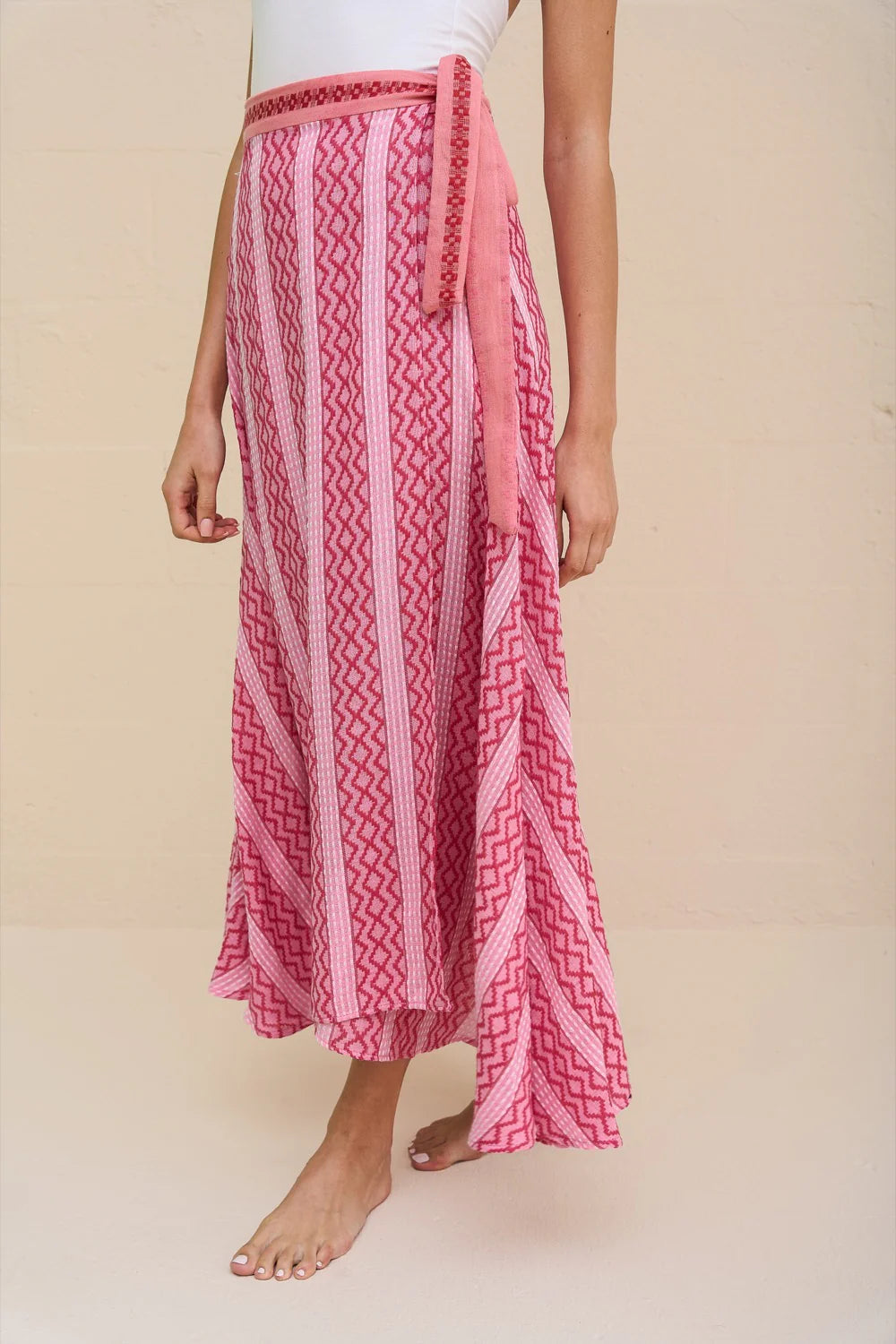 Zigzag Midi Wrap Skirt Pink