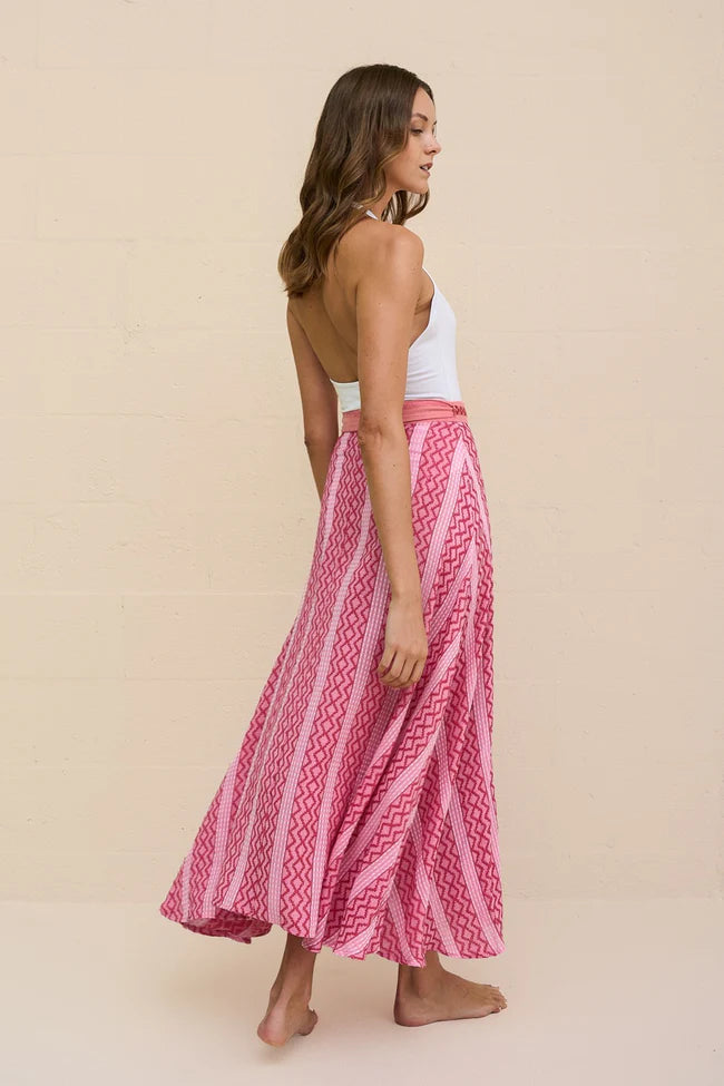 Zigzag Midi Wrap Skirt Pink