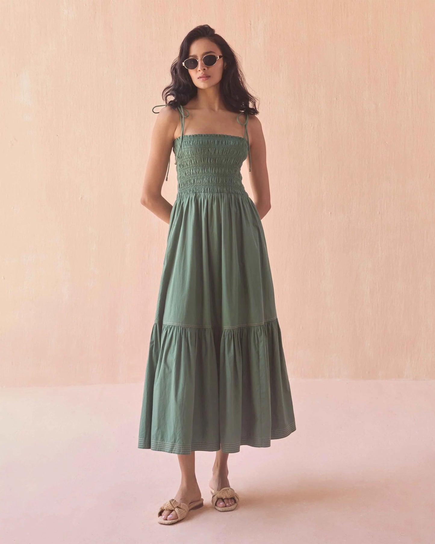 Omika Adley Maxi Solid Palm in green — front view | Belle Mar Swim