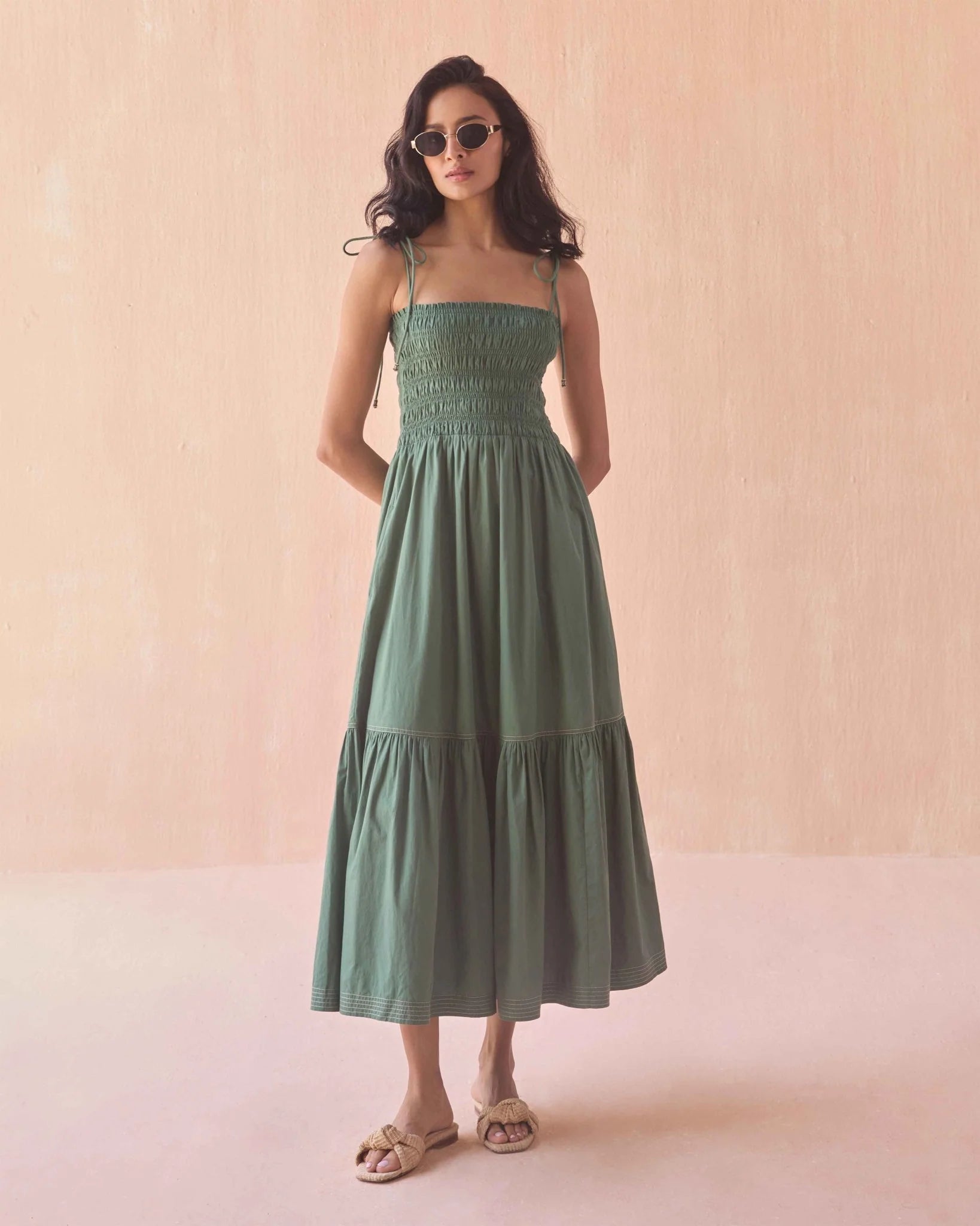 Omika Adley Maxi Solid Palm in green — front view | Belle Mar Swim