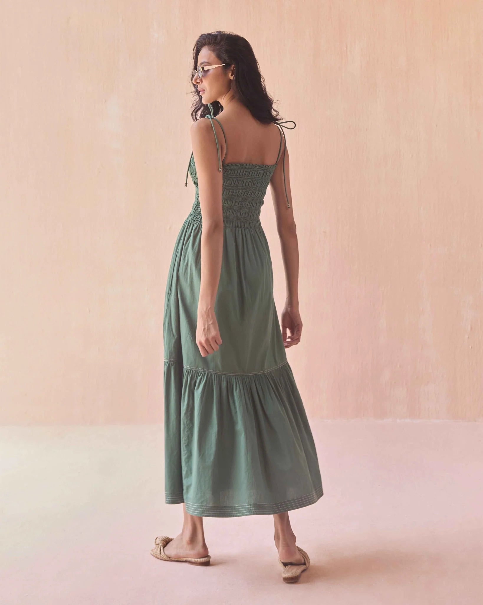 Adley Maxi Solid Palm in green — back view | Belle Mar Swim