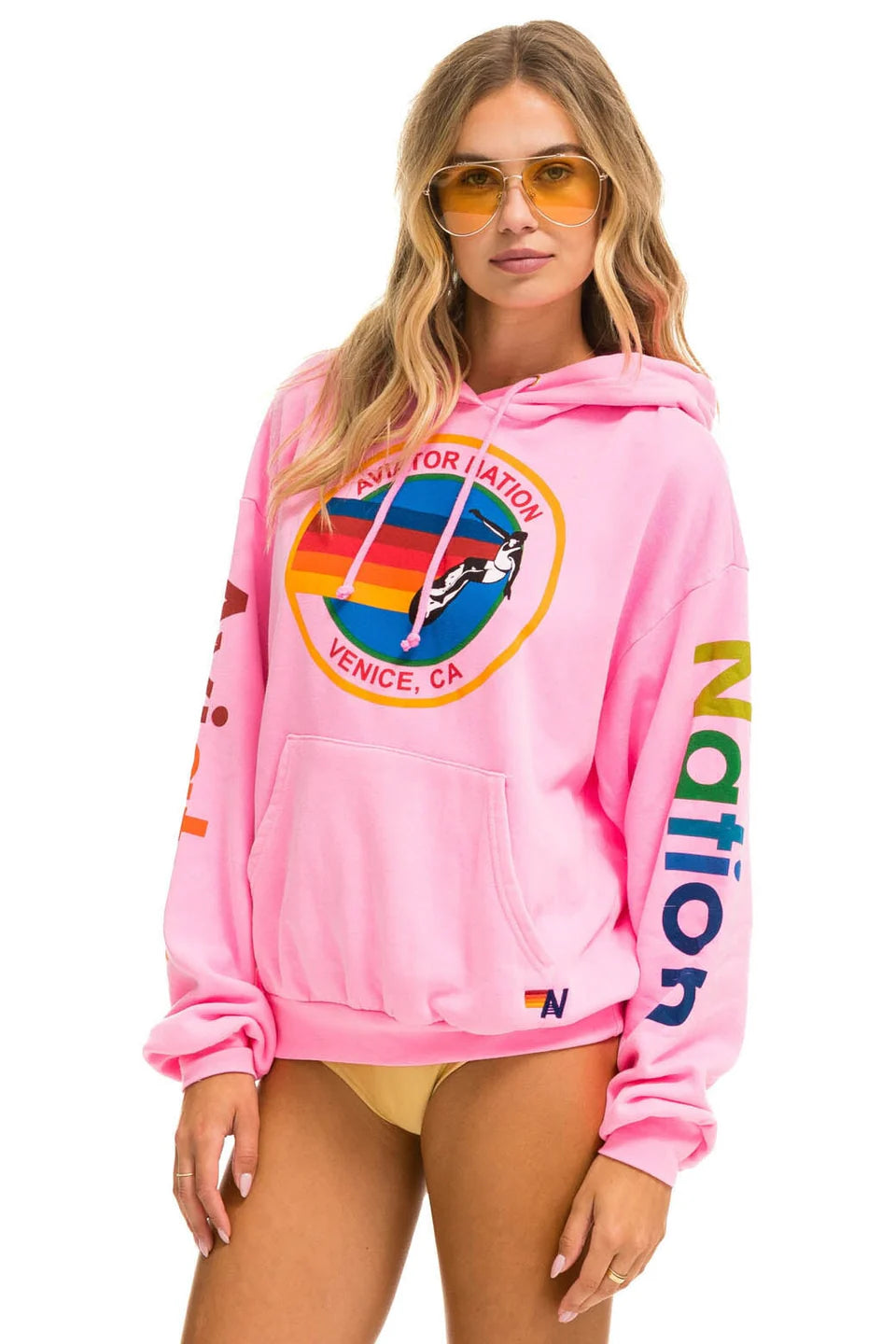 Aviator Nation Relaxed Pullover Hoodie Neon Pink