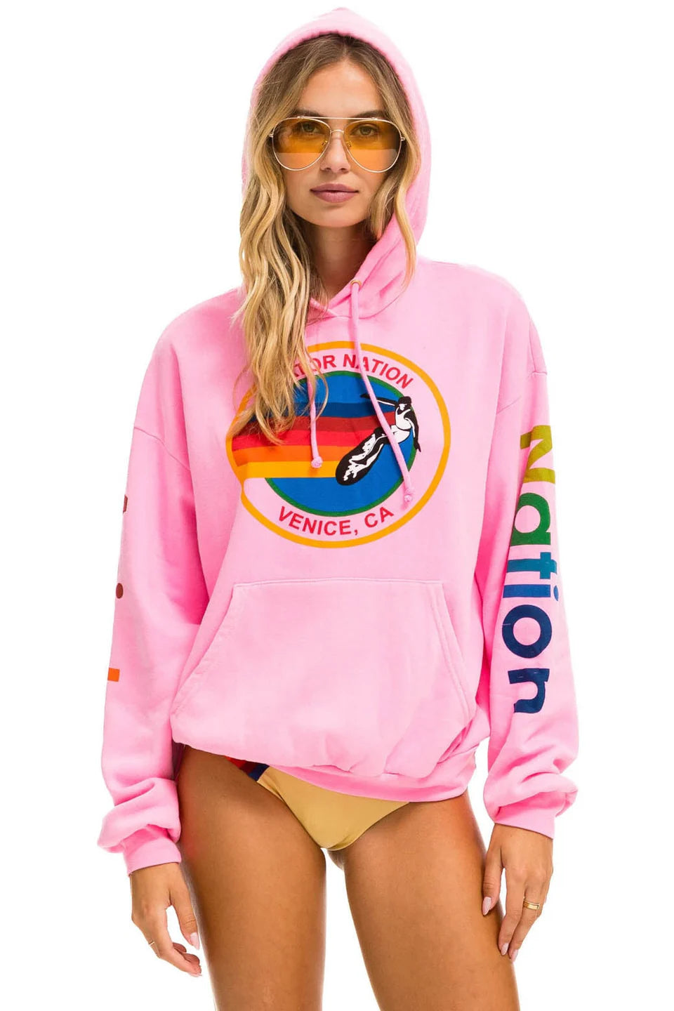 Aviator Nation Relaxed Pullover Hoodie Neon Pink