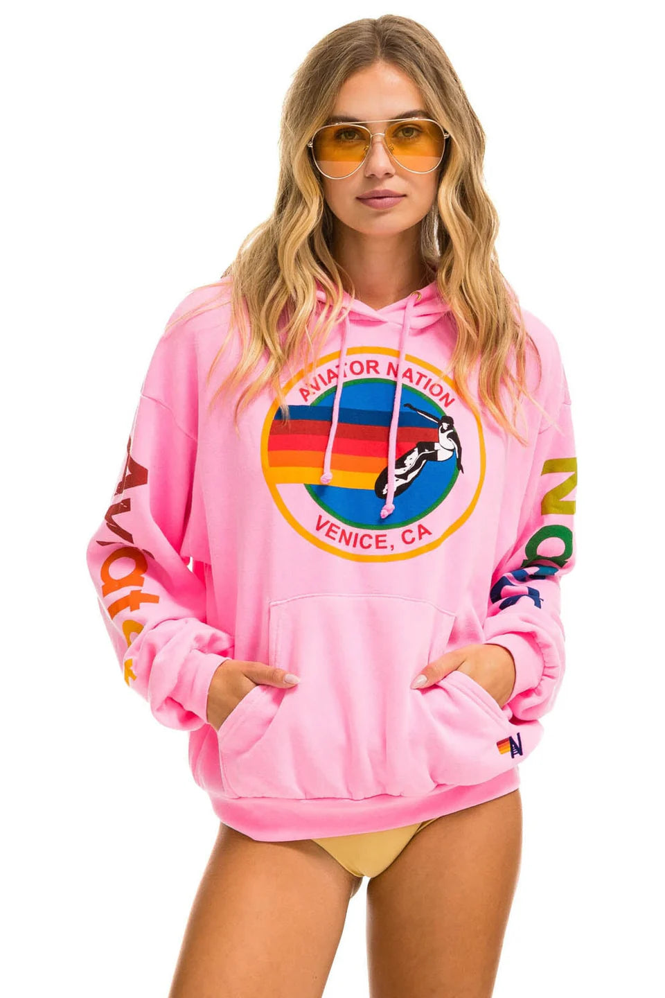 Aviator Nation Relaxed Pullover Hoodie Neon Pink