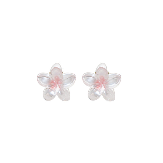 Baby Super Bloom Clip Set in Rose Pearl, a set of two mini pale pink plumeria flower hair clips