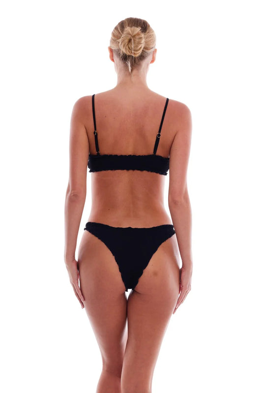 Cyprus Scalloped Cheeky Bikini Bottom Black