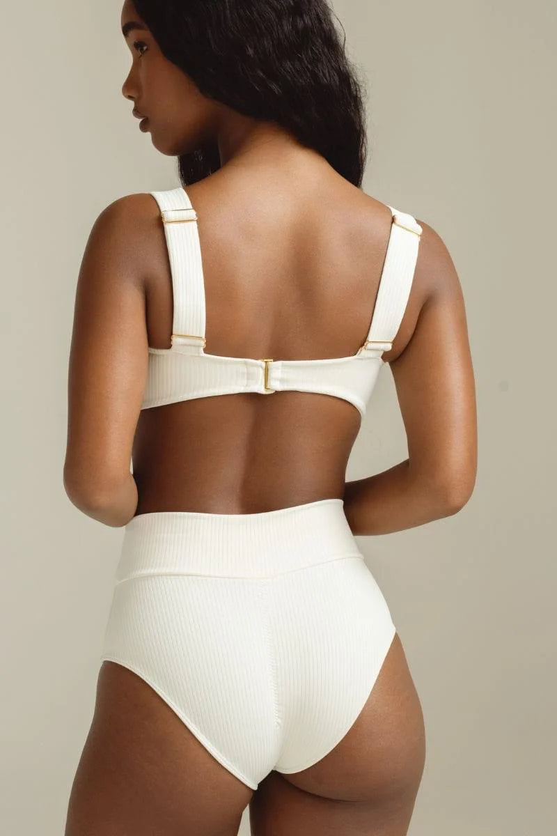 Cream Rib Added Coverage Bikini Bottom