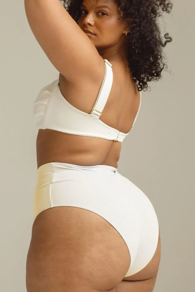 Cream Rib Added Coverage Bikini Bottom