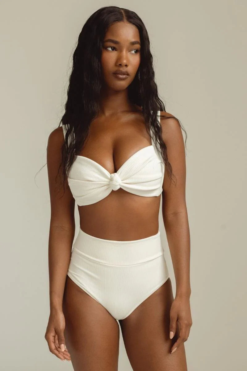 Cream Rib Added Coverage Bikini Bottom